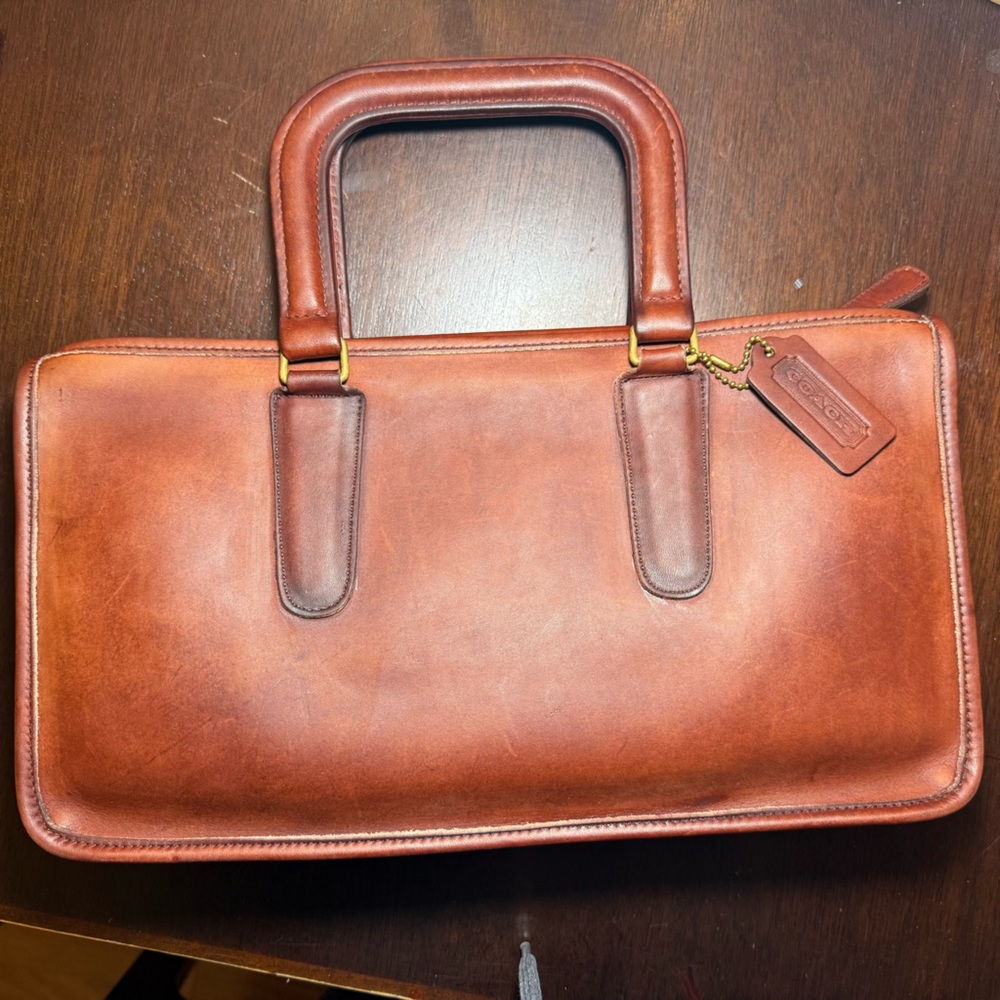 Vintage Coach compact slim satchel red Bordeaux burgundy